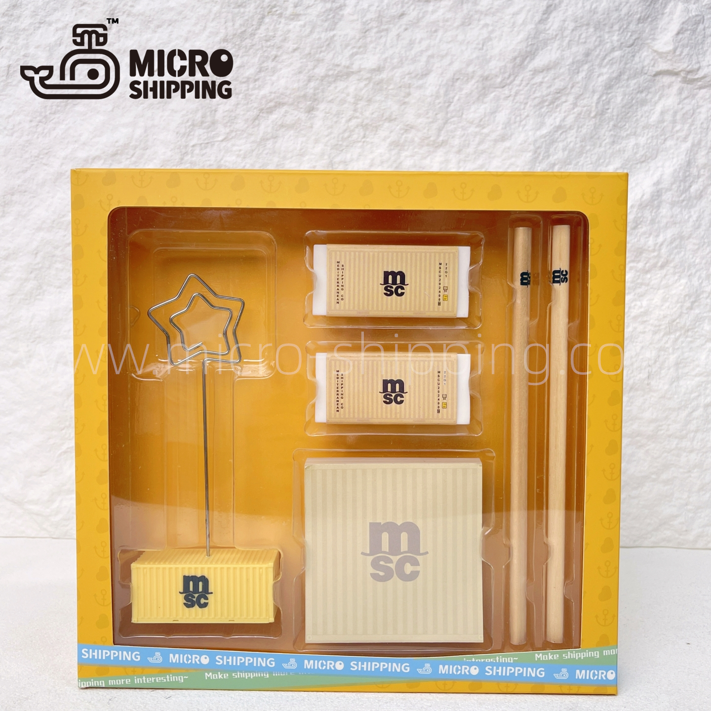 MSC Staionery Set With Paper Clip With Pencil Sharpener, Pencils, Easers And Memo Cube(图1)