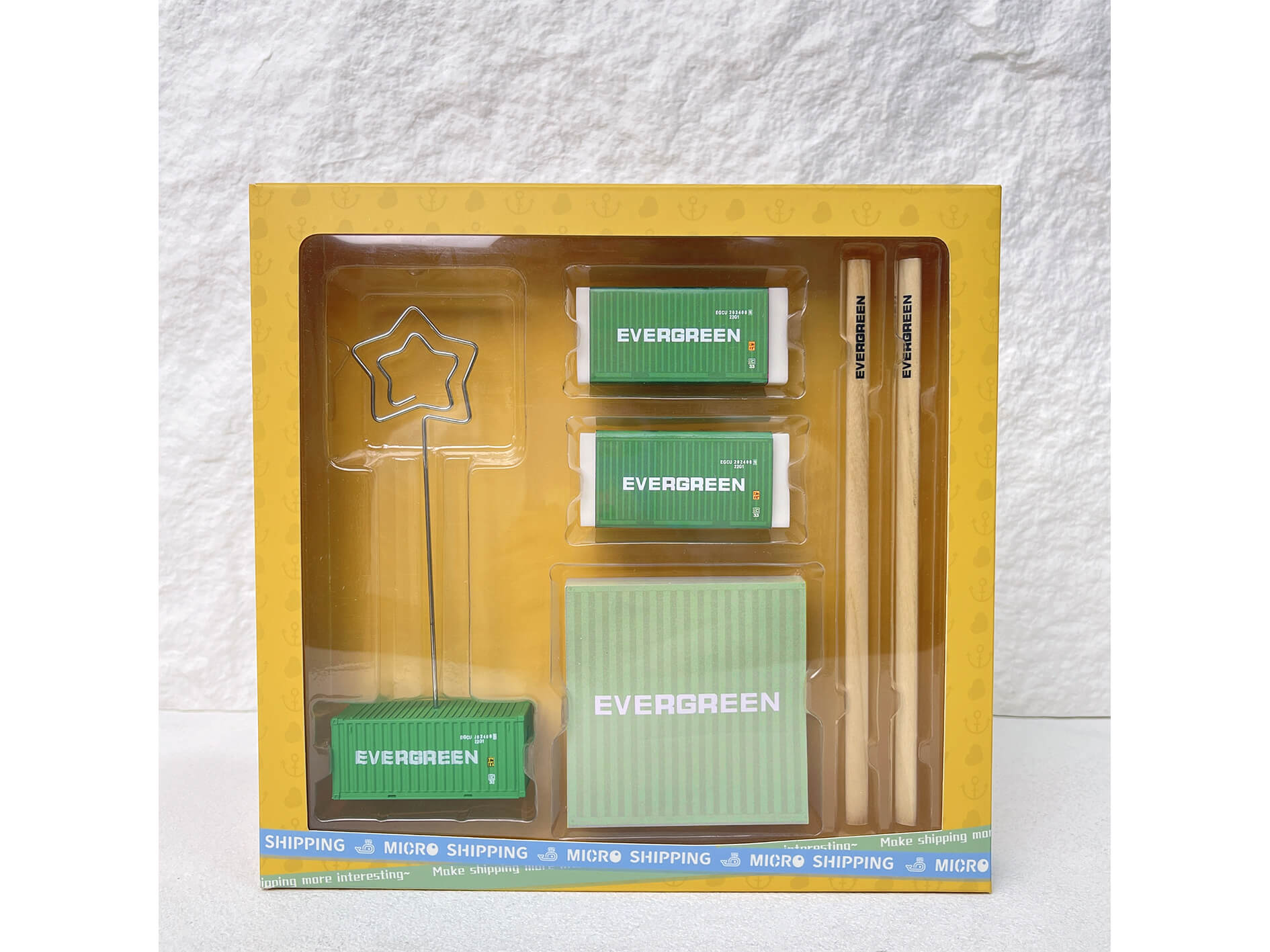 EVERGREEN Staionery Set With Paper Clip With Pencil Sharpener, Pencils, Easers And Memo Cube(图1)